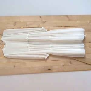 Wifred aritzia cream white smocked maxi dress long sleeve size large